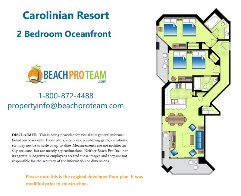 Carolinian Beach Resort Charleston Floor Plan - 2 Bedroom Oceanfront Corner
